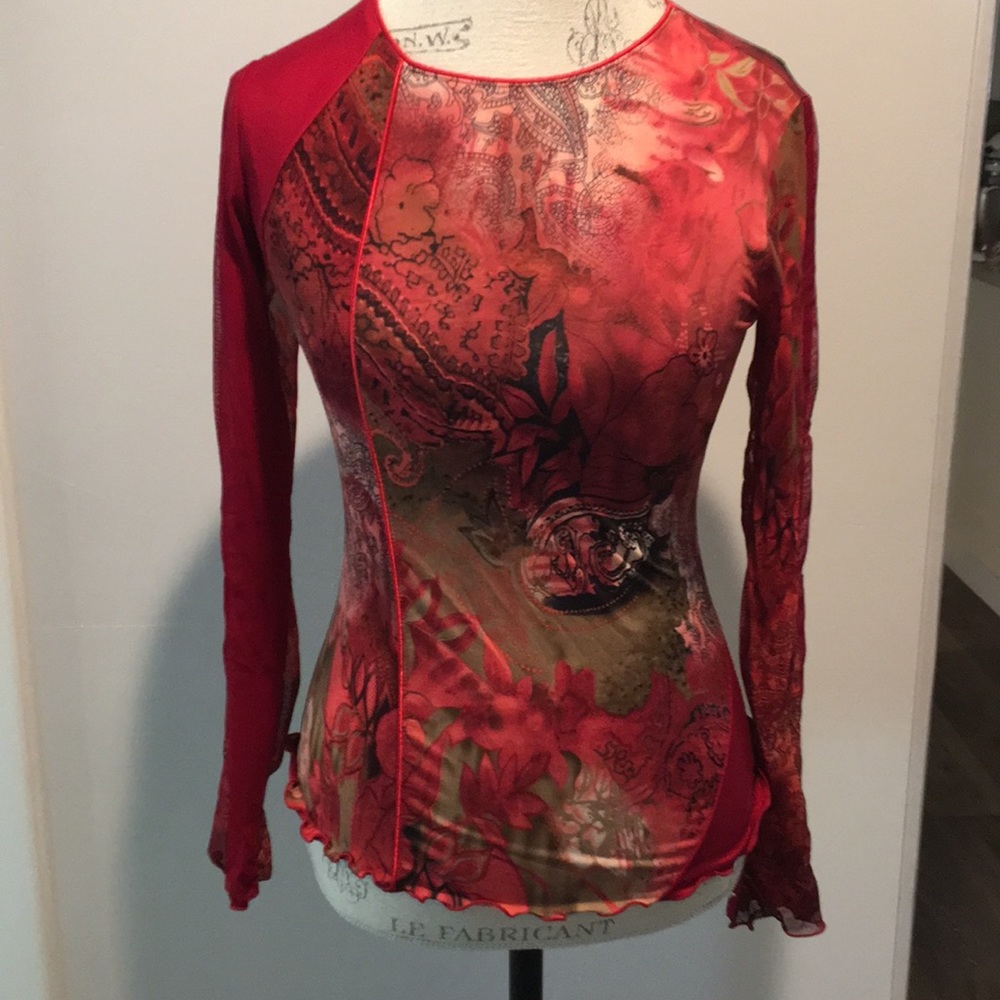 ANAC Multi Print Knit Top Long Slv Sz Medium